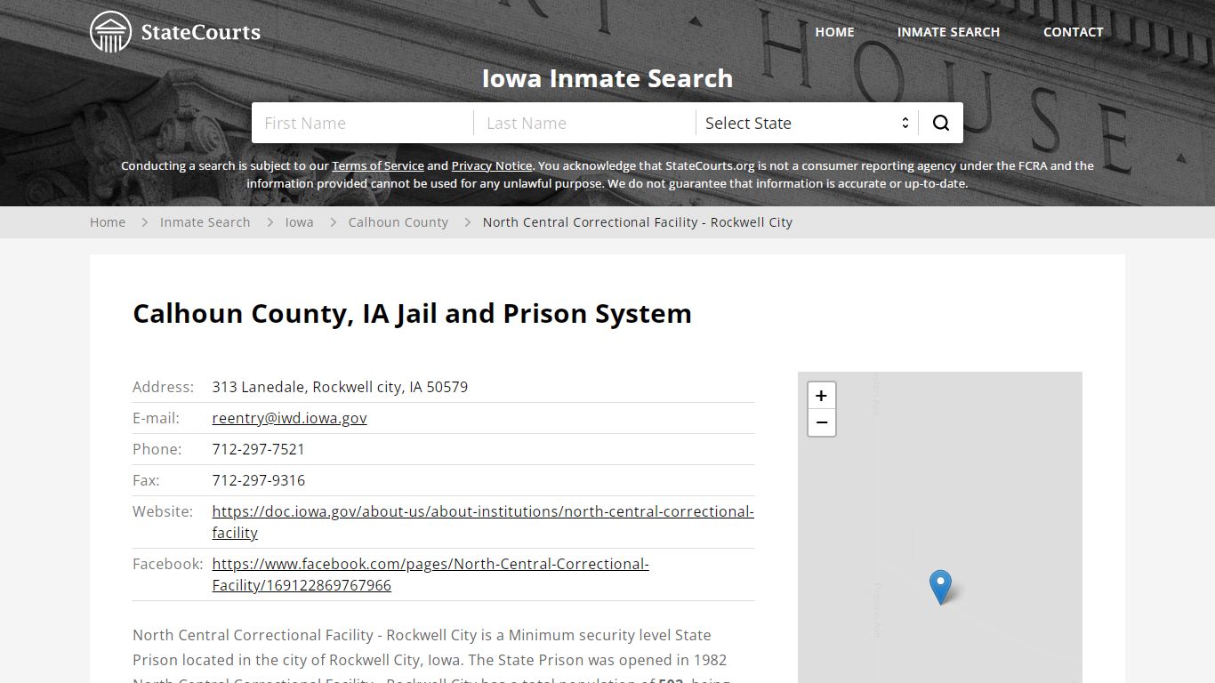 North Central Correctional Facility - Rockwell City Inmate Records ...